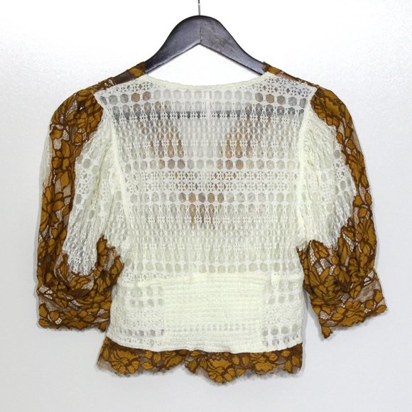 Free People Wild Flowers Floral Lace SS Top - Picture 5 of 5